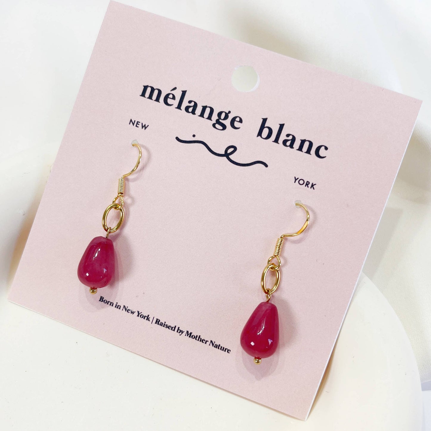 Ruby gem earrings, pink gem earrings, ruby stone earrings