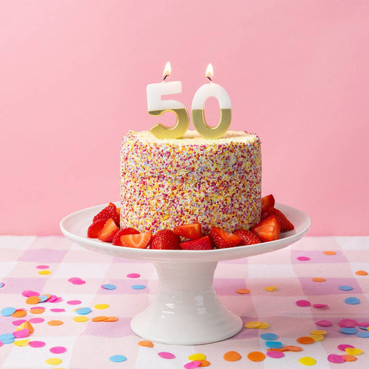 White & Gold Number Candle - 50 | Milestone Birthday |