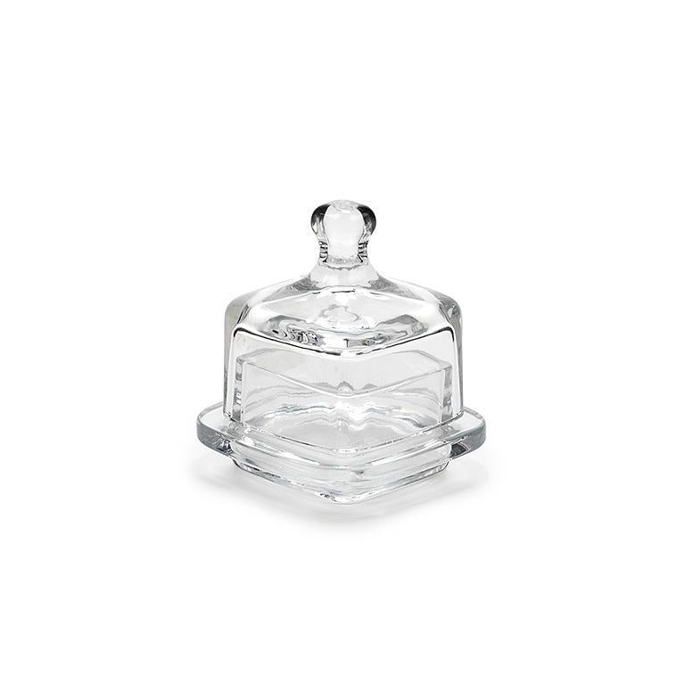 Small Square Covered Glass Butter Dish