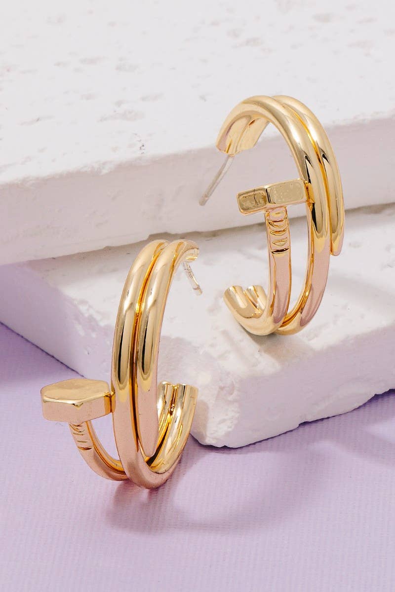 Gold Dipped Nail Loop Hoop Earrings