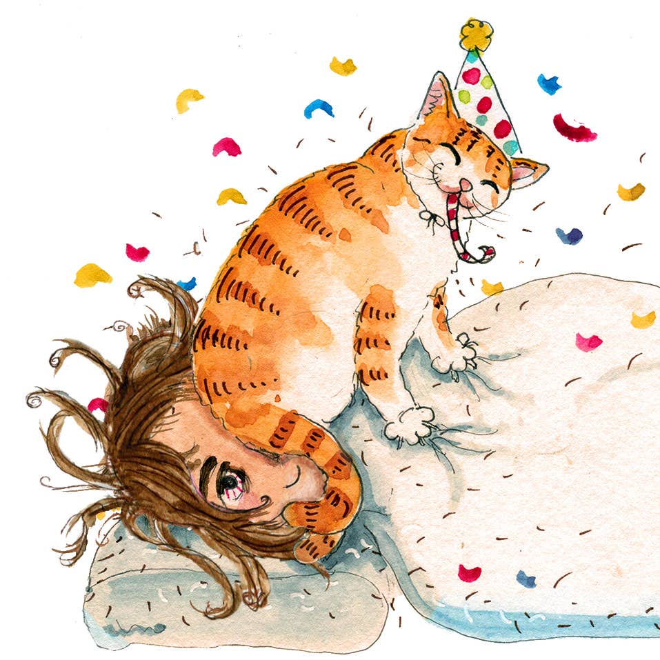 Rise And Shine Naughty Cat - Funny Birthday Card