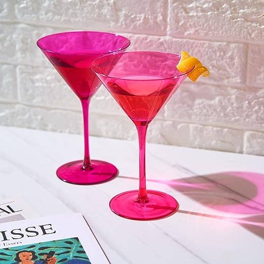 Khen Hot Pink Martini Glasses Crystal Glassware 8oz