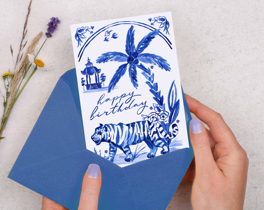 Happy Birthday Card | Tiger and Palm Tree Greeting Card
