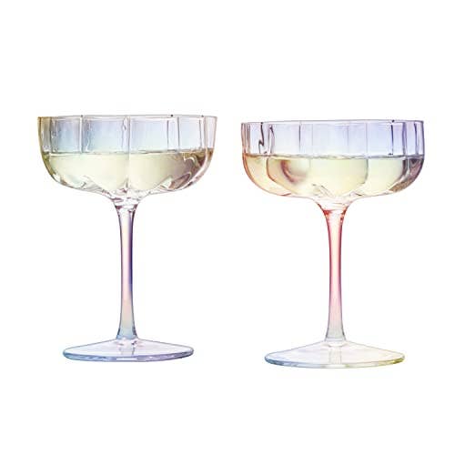 Flower Elegant Champagne & Cocktail Coupes - Iridescent Set