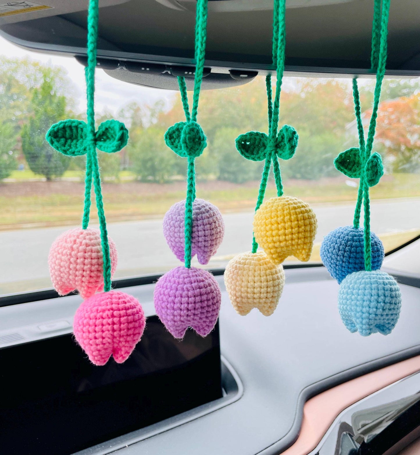 Crochet Flowers Car Hanging Plant, Rearview Mirror Decor