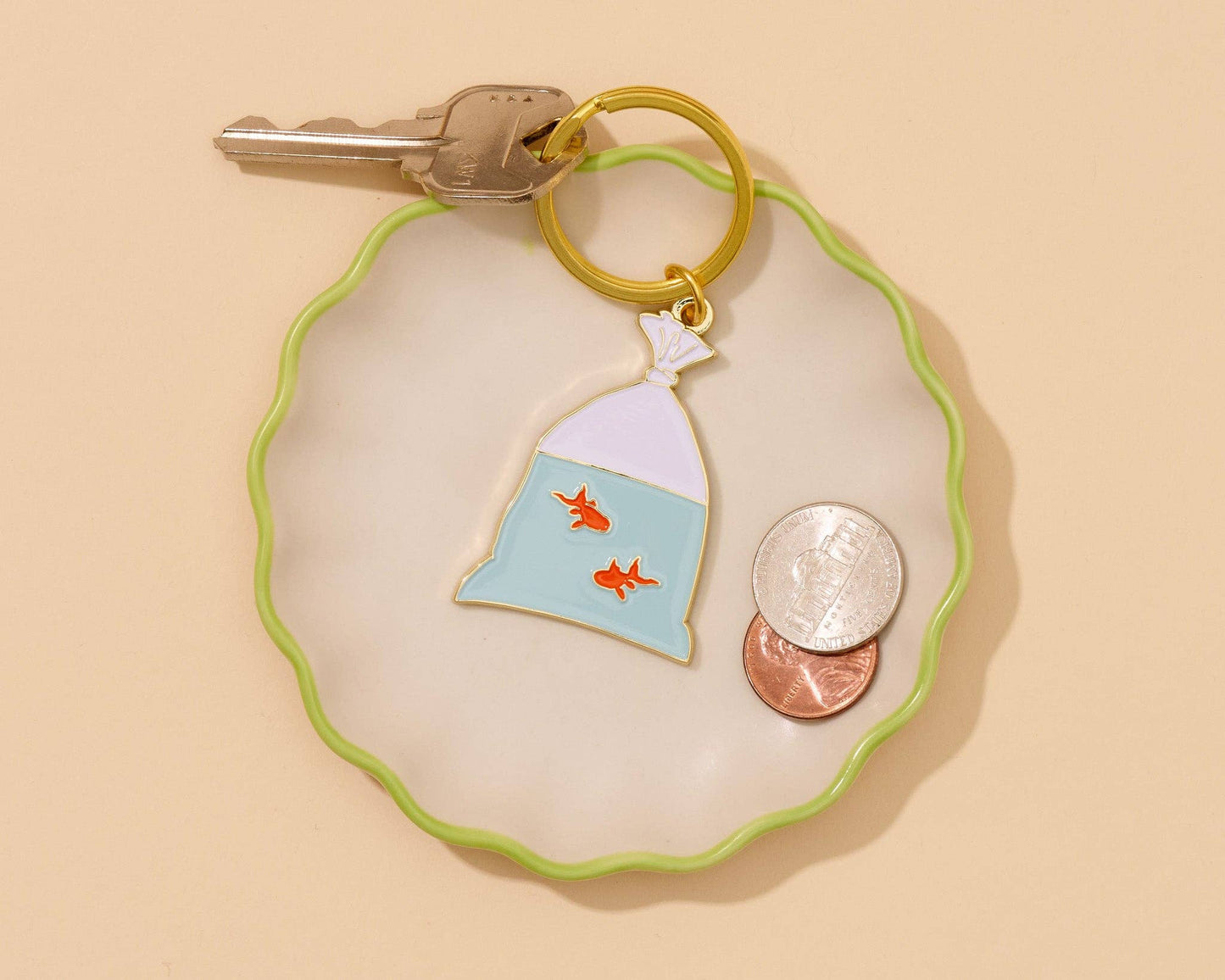 Goldfish in a Bag Enamel Keychain - Valentines Day Gift Mothers Day - Bag Charm