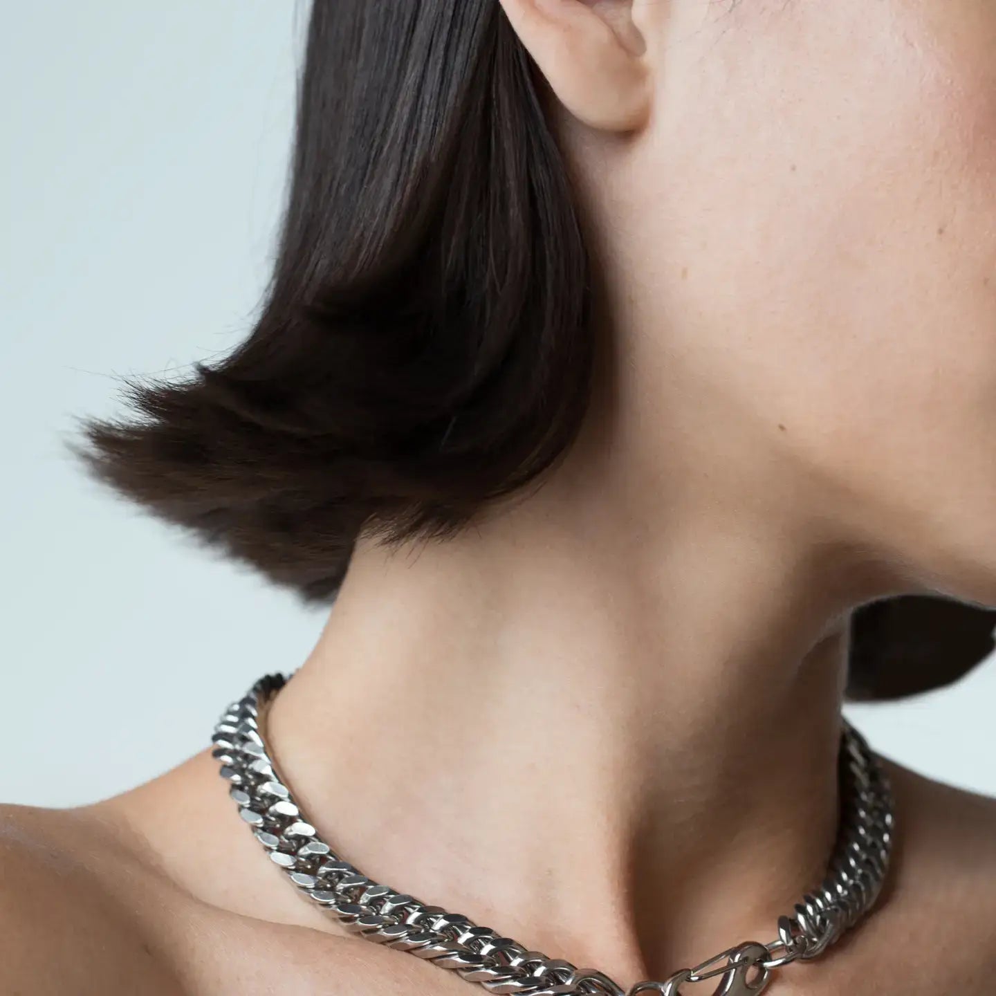 Chunky Heart Chain Necklace Set Silver Charm Pendant
