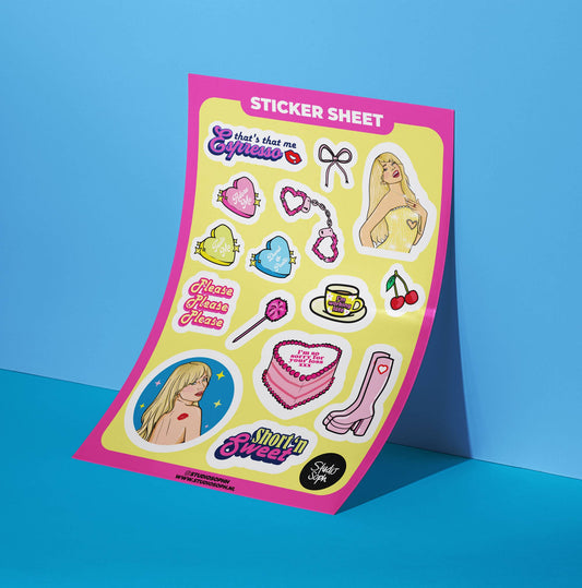 Pop Girl Pink Yellow A5 Sticker Sheet