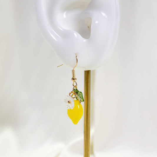 E215 lemon flower fruit dangle earrings, fruit earrings