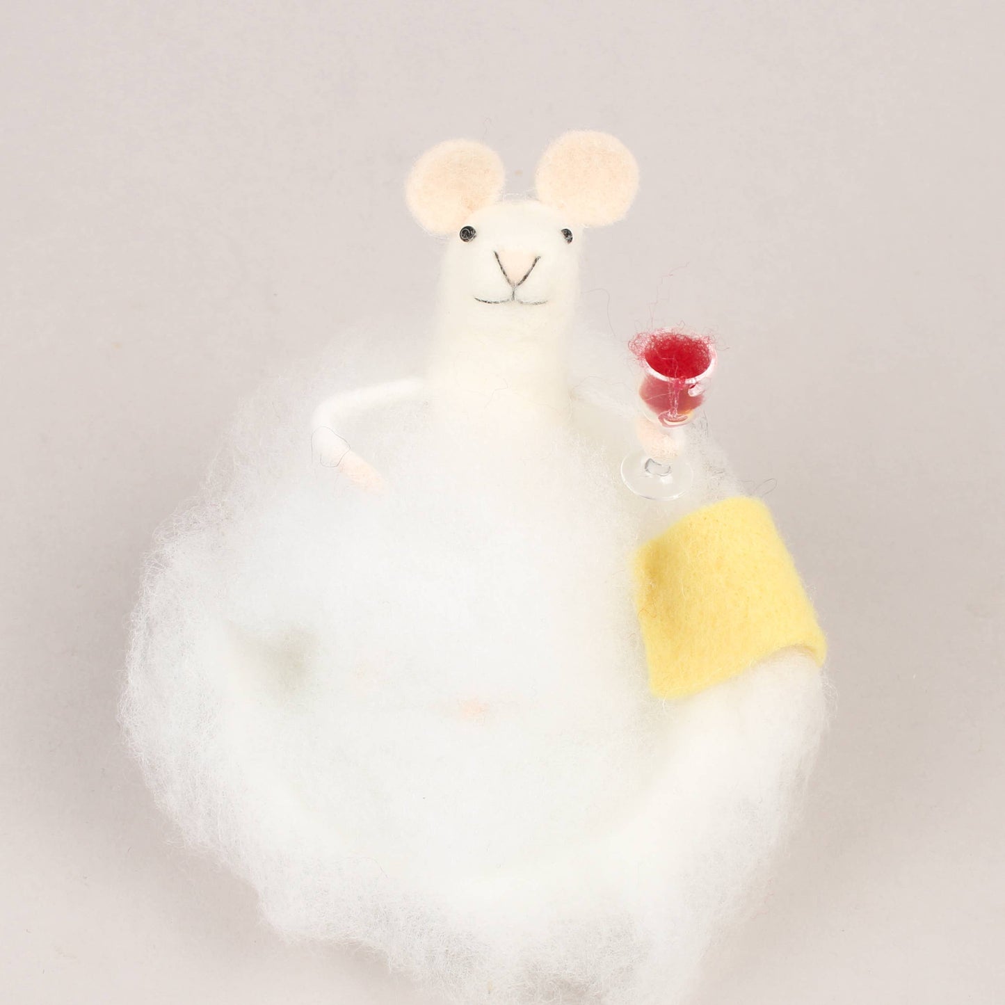 Felt Mouse in Bubble Bath with Wine | Novelty Decor