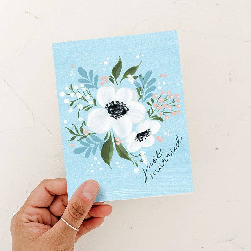 Just Married Floral Wedding Card