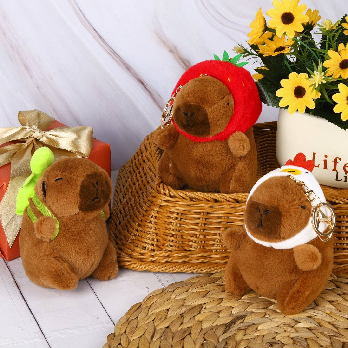 Capybara Chicken Hat Plush Keychain