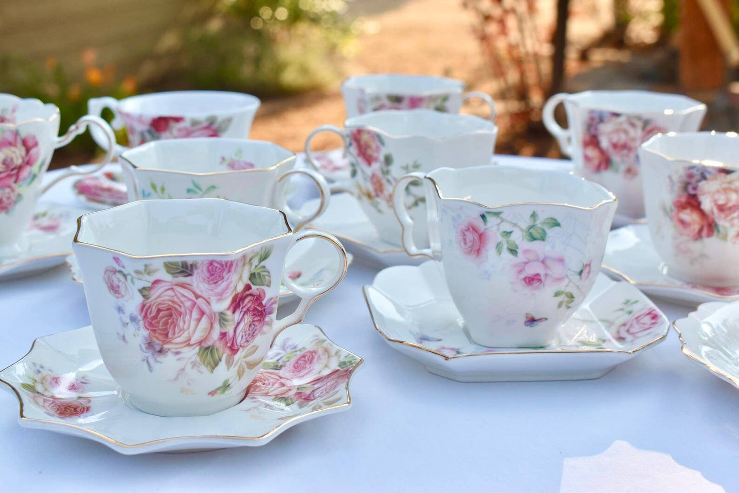 Dainty Romantic White and Pink Floral Teacup and Saucer