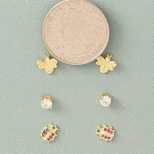 Sterling Silver Lady Bug Stud Earrings Set