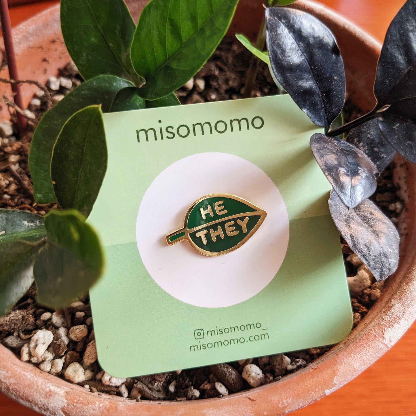 Pronoun Leaf Pin - he/they