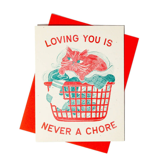 Never a Chore Cat - Risograph Greeting Card