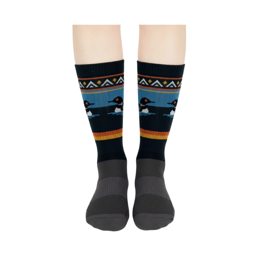 Unisex Loon Wildlife Mid-Calf Hiking Socks | Cushioned Cotton Blend Camping Socks