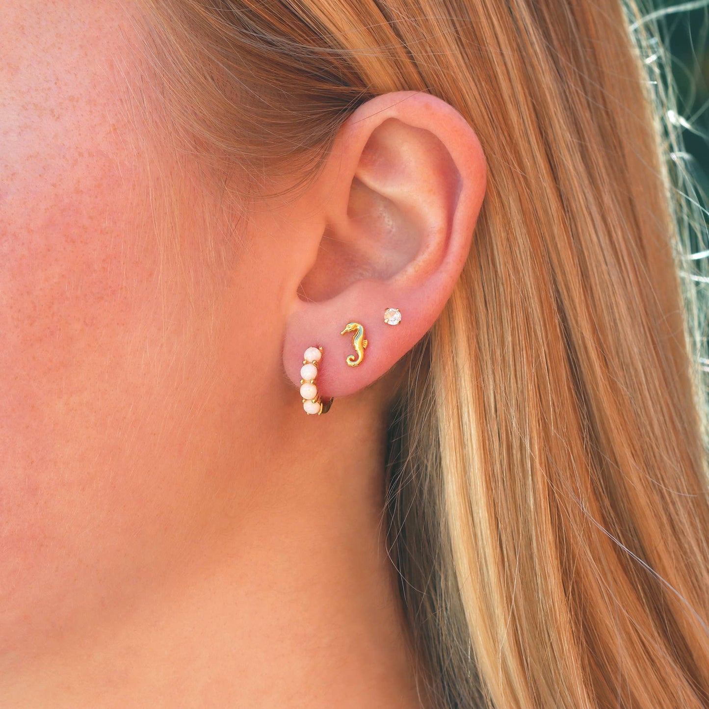 Opal Huggie Hoop Earrings