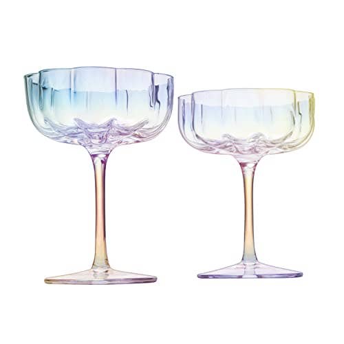Flower Elegant Champagne & Cocktail Coupes - Iridescent Set
