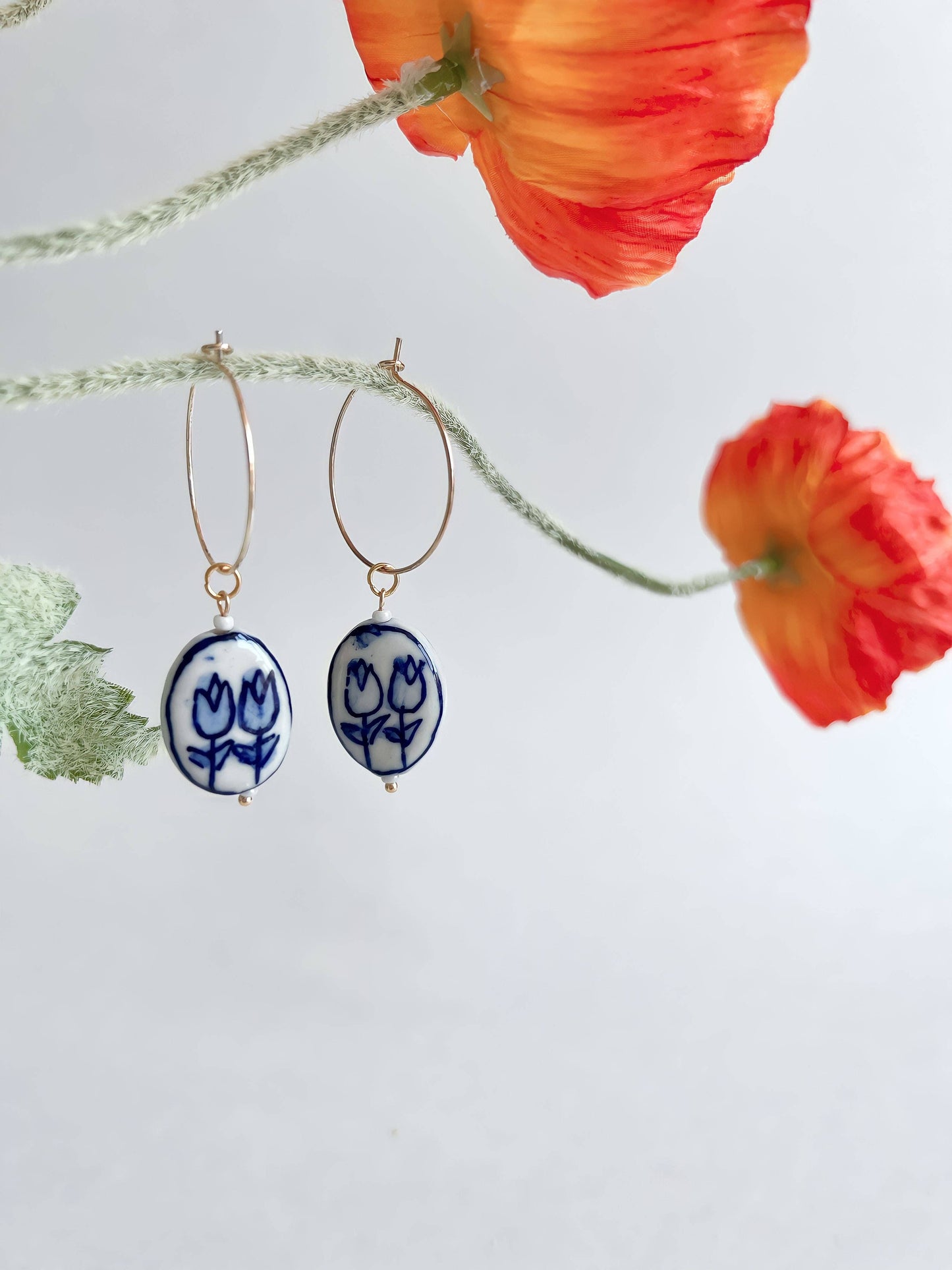 Blue Tulips Hoop Earrings | Ceramic Earrings