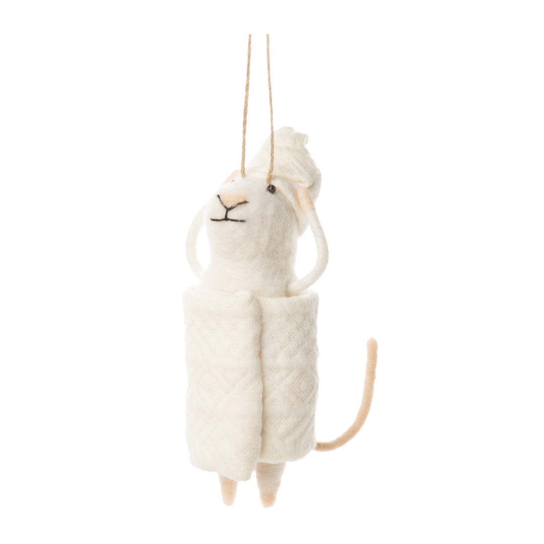 Felt Mouse Ornament: Felt Mouse with White bathrobe