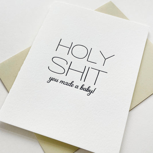 Holy Shit Baby - Letterpress Baby Congratulations Card