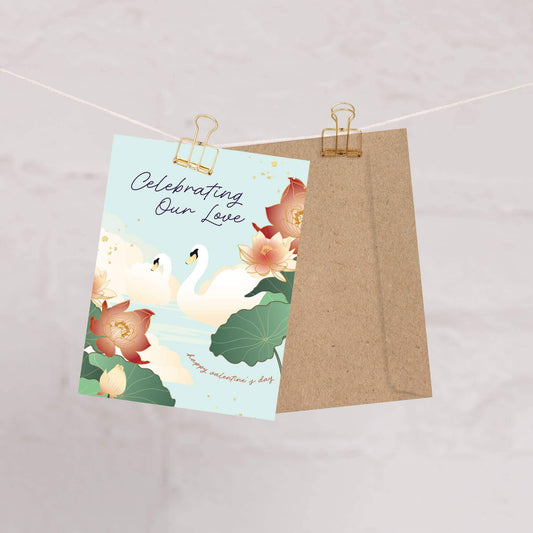 Swans and Lotus Valentine's Day Card | Celebrating Our Love