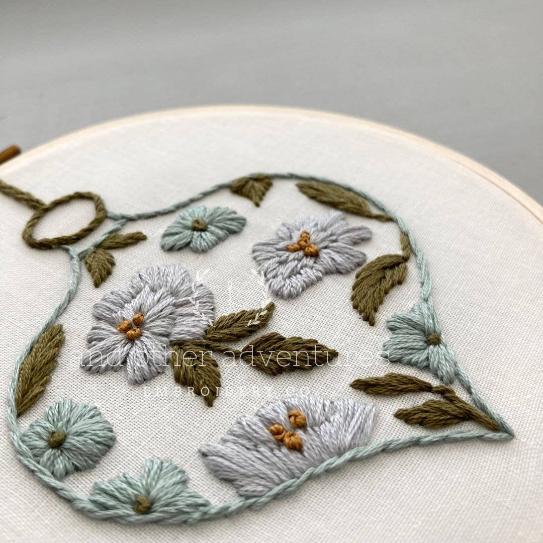 Embroidery Kit - Floral Ornament in Muted Aqua