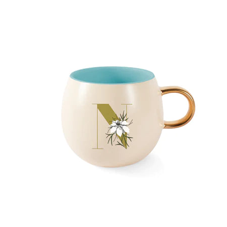 Monogram Floral Round Ceramic Mug 14oz