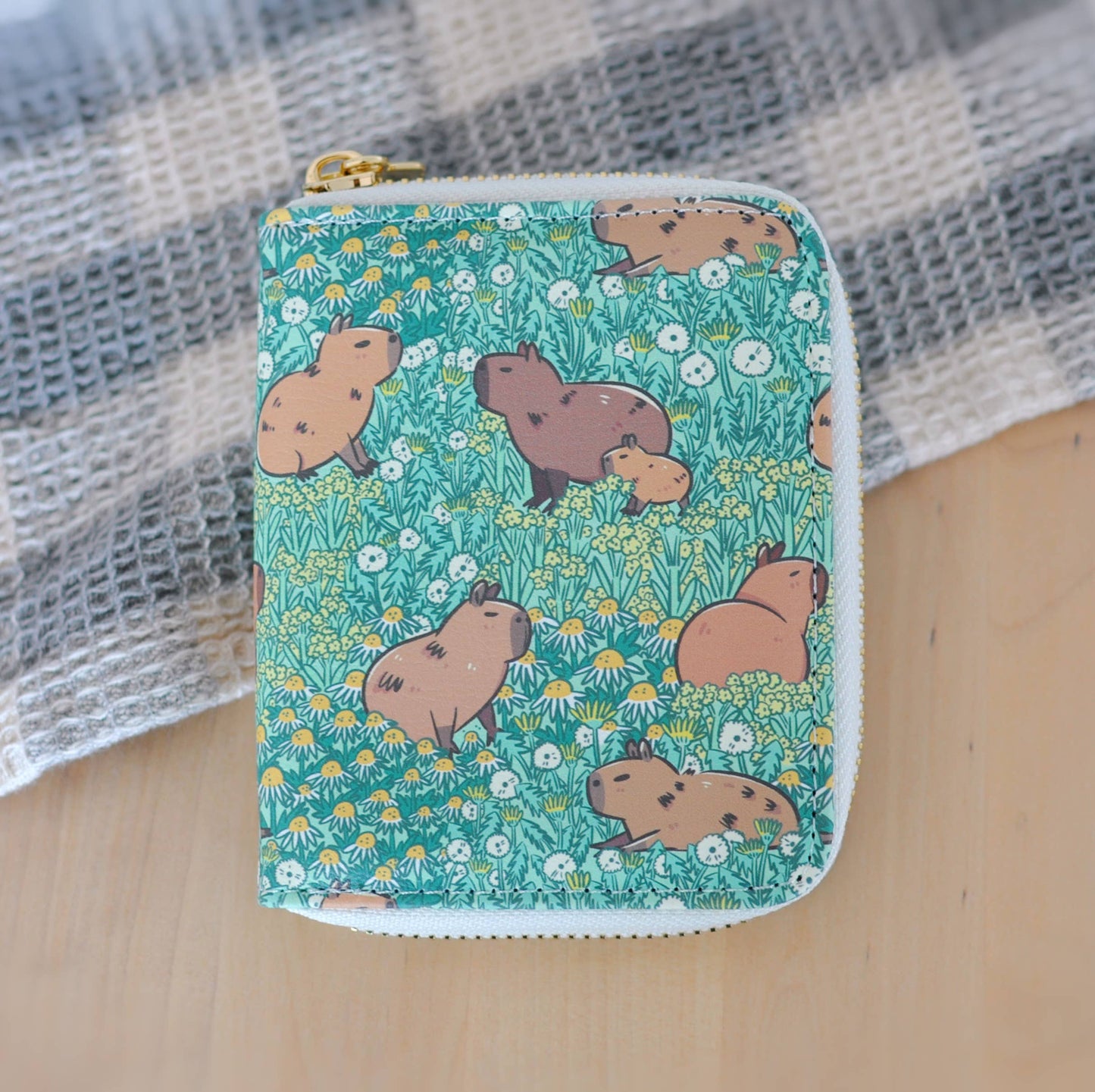 Capybara Pattern Zipper Wallet featuring Noristudio Capybara