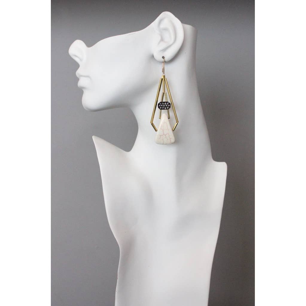 YSME43 ArtDeco rhinestone and white stone earrings
