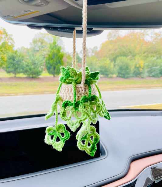 Crochet Flowers Car Hanging Plant, Rearview Mirror Decor