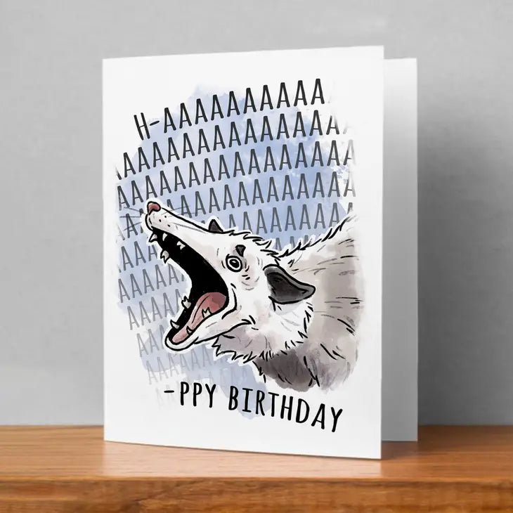 Happy Screaming Possum Funny Meme Birthday Card for Friend