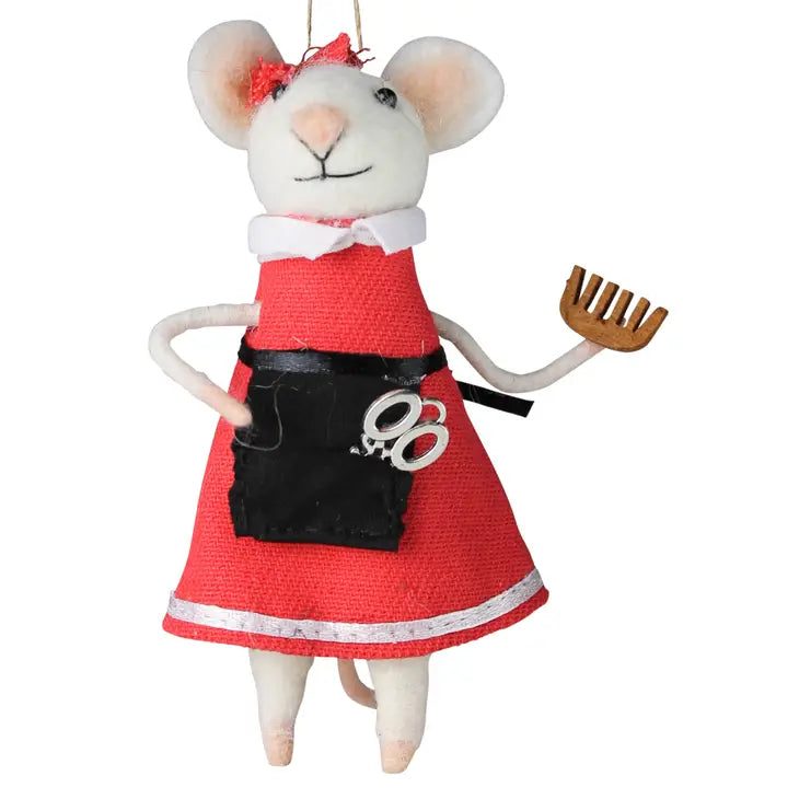 Felt Mouse Ornament - Hairdresser Mouse
