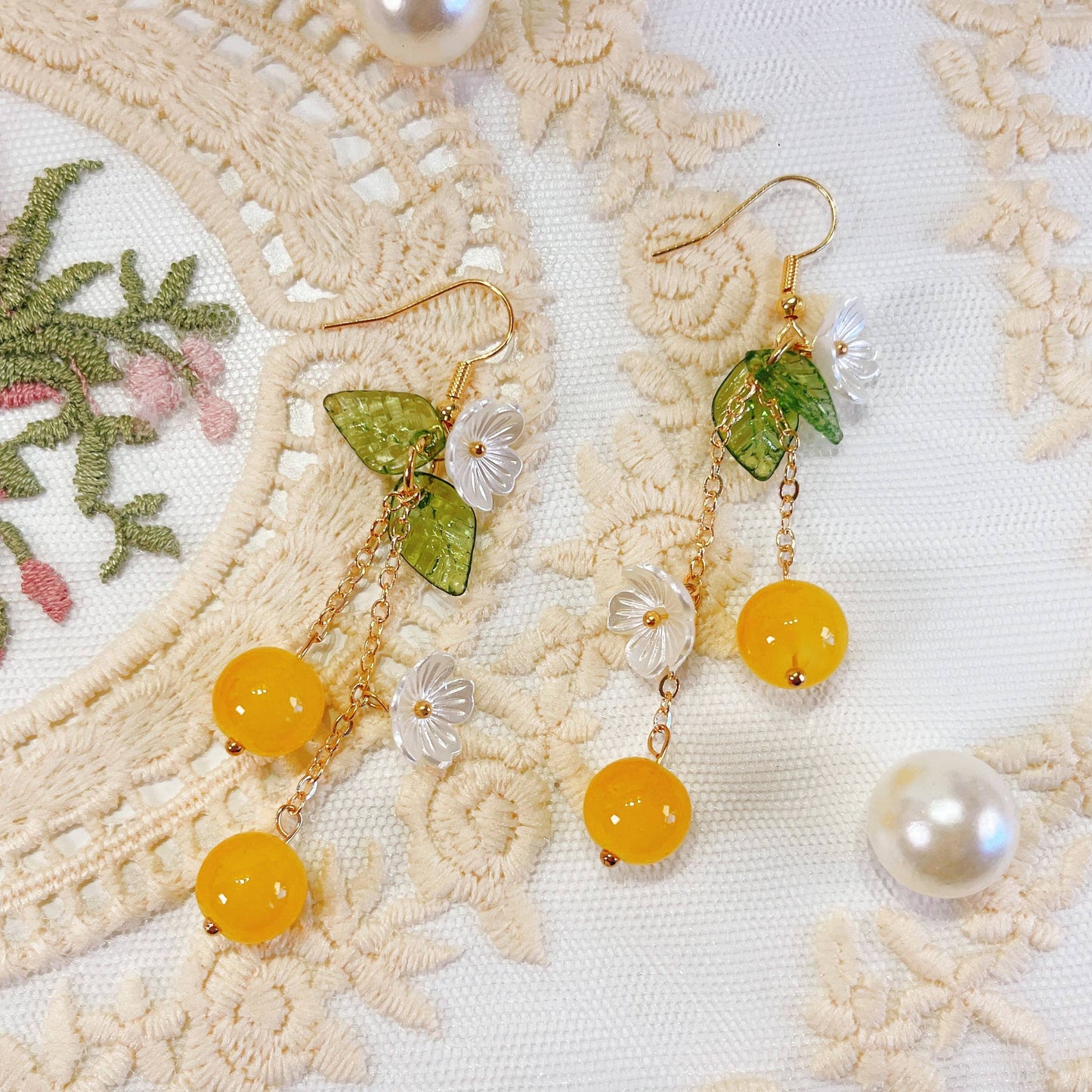 E227 glass beads earrings, dangle earrings, fruit earrings