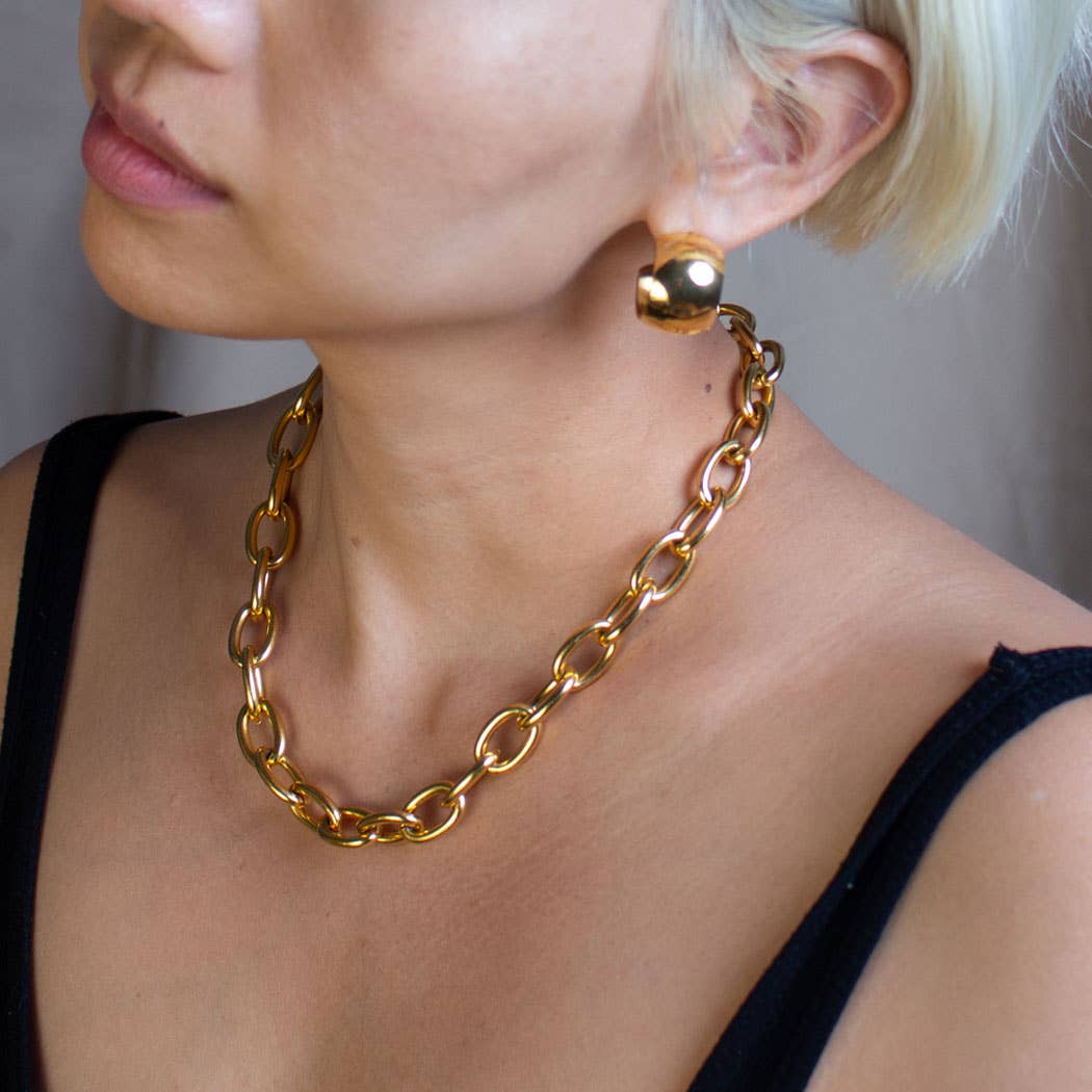 1993 Chain Necklace Bold 18K Gold Chain Round Link Statement