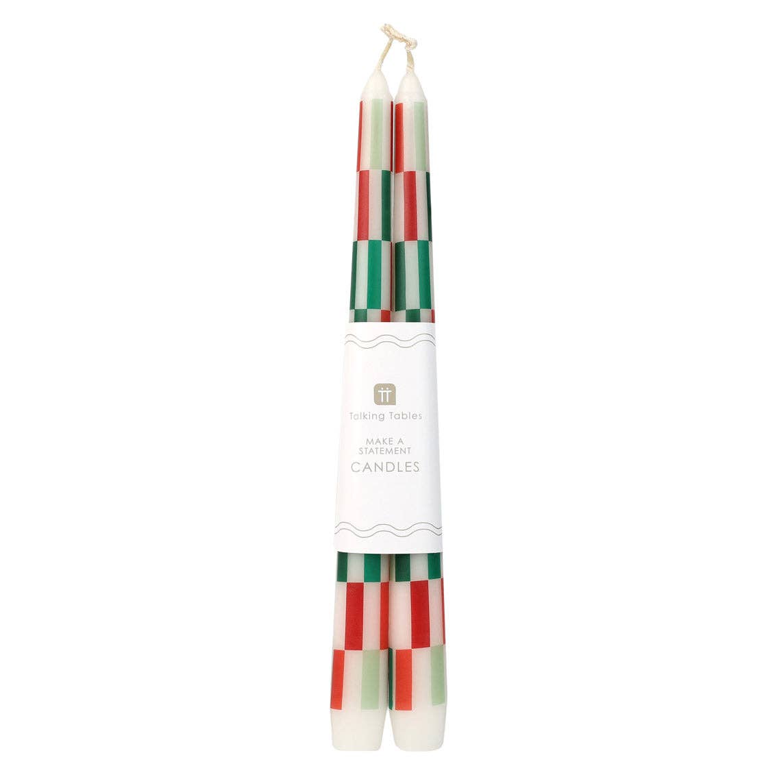 Red & Green Check Dinner Candles | 2 Pack |Christmas Decor |