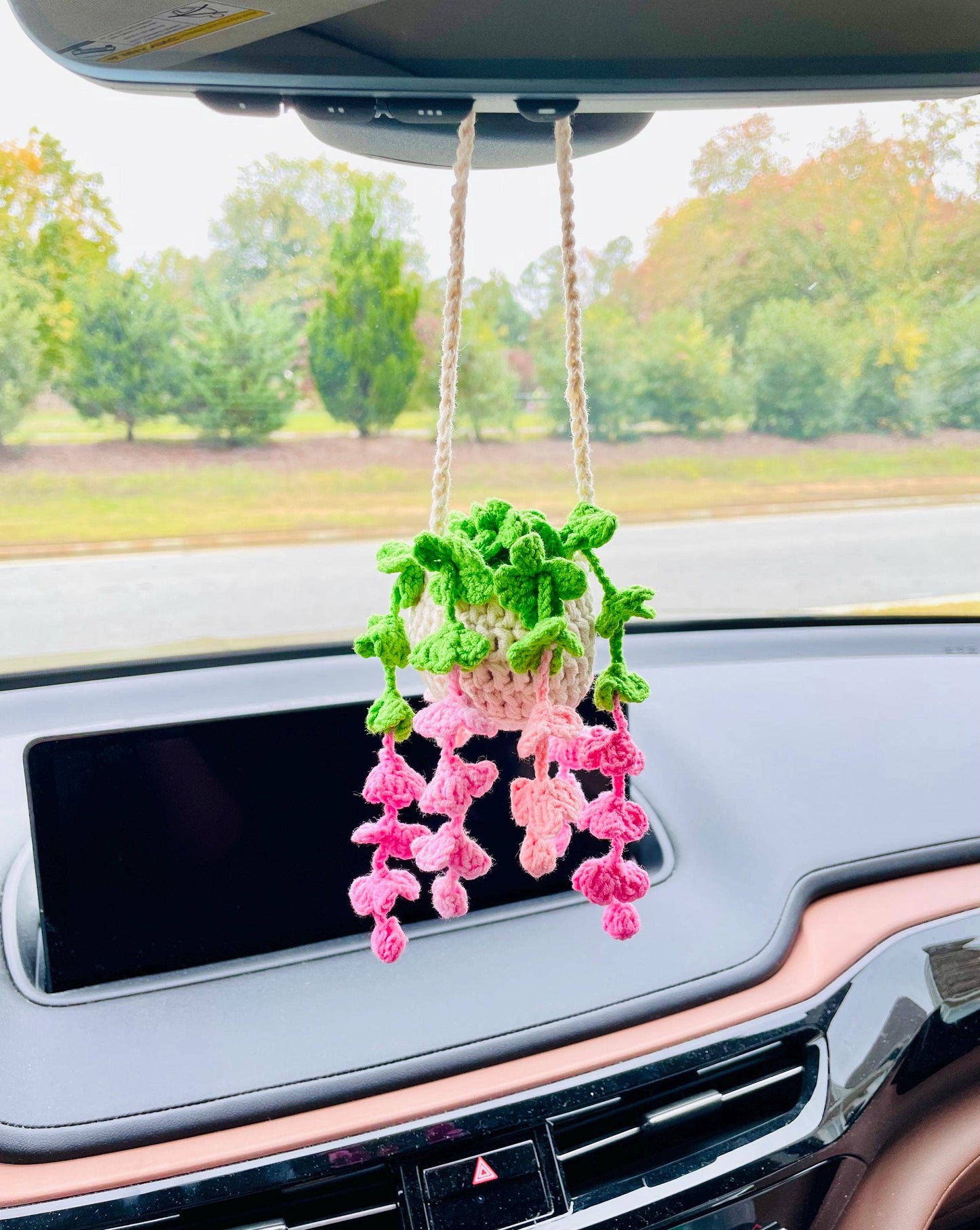 Crochet Flowers Car Hanging Plant, Rearview Mirror Decor