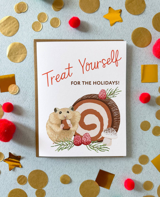 Hamster Buche de Noel Dessert Holiday Cards