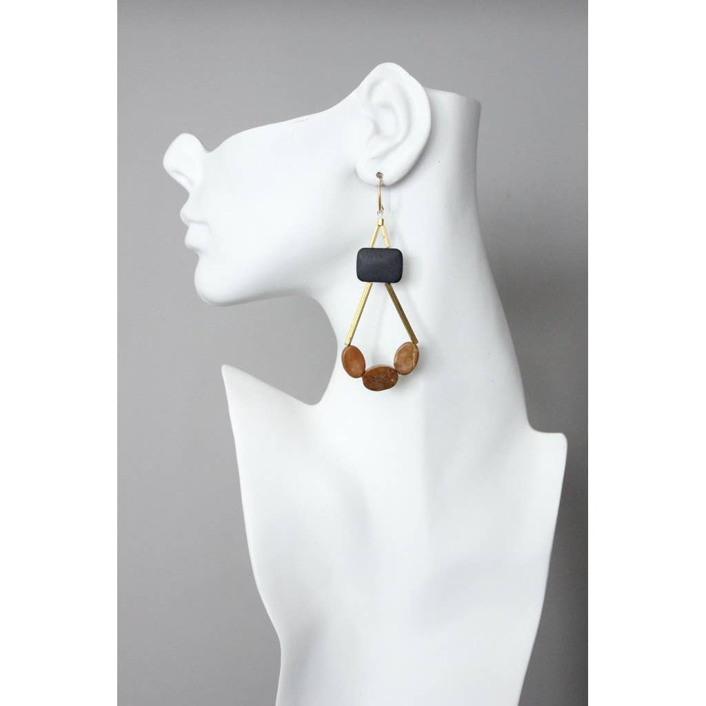XINE26 Black agate and jasper geometric earrings