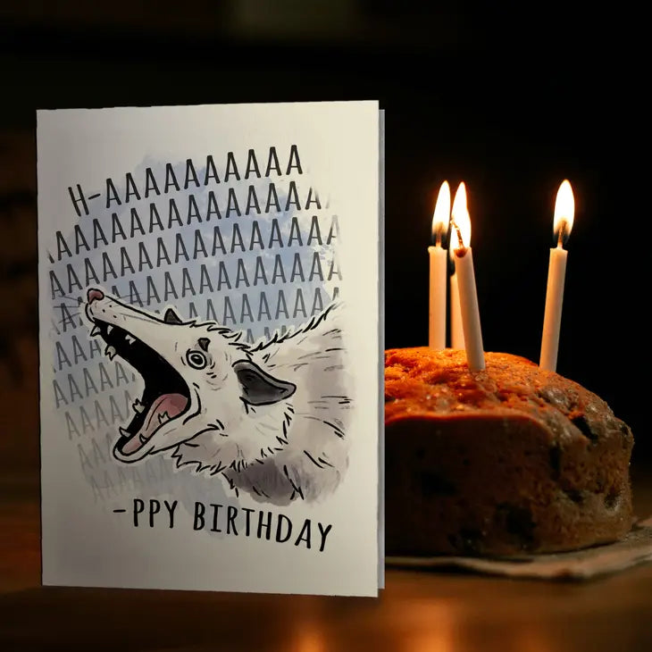 Happy Screaming Possum Funny Meme Birthday Card for Friend