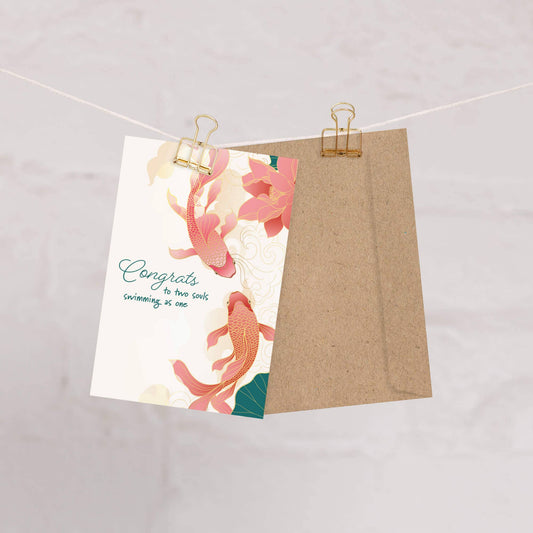 Koi Fish Asian Wedding Cards | Elegant Chinese Two Souls Swimming