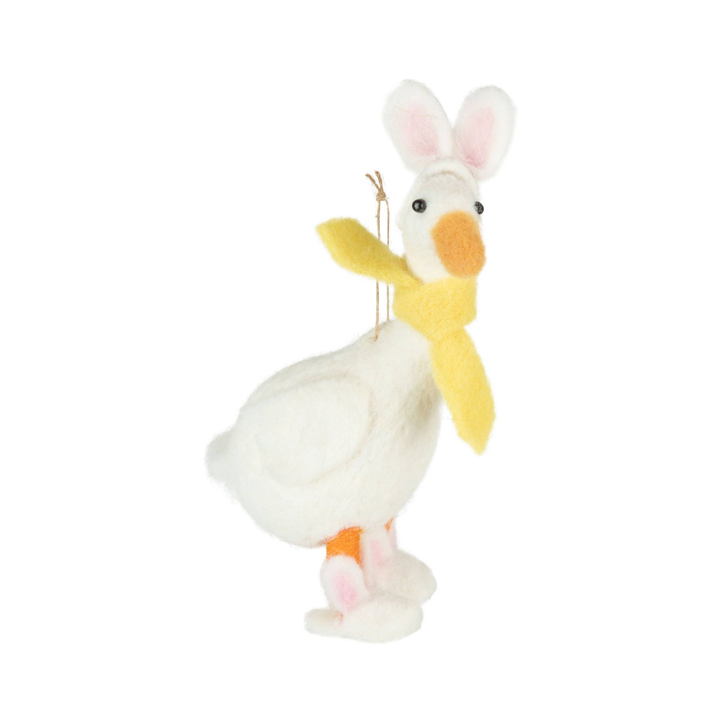 A13687: Felt duck orn,yellow scarf,bunny ears/slippers 8in