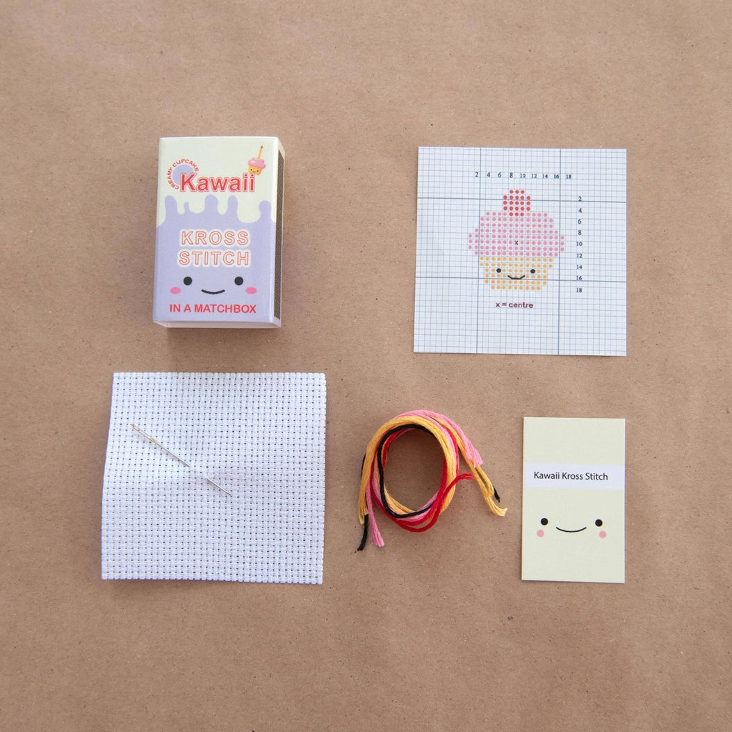 Kawaii Cup Cake Mini Cross Stitch Kit in A Matchbox