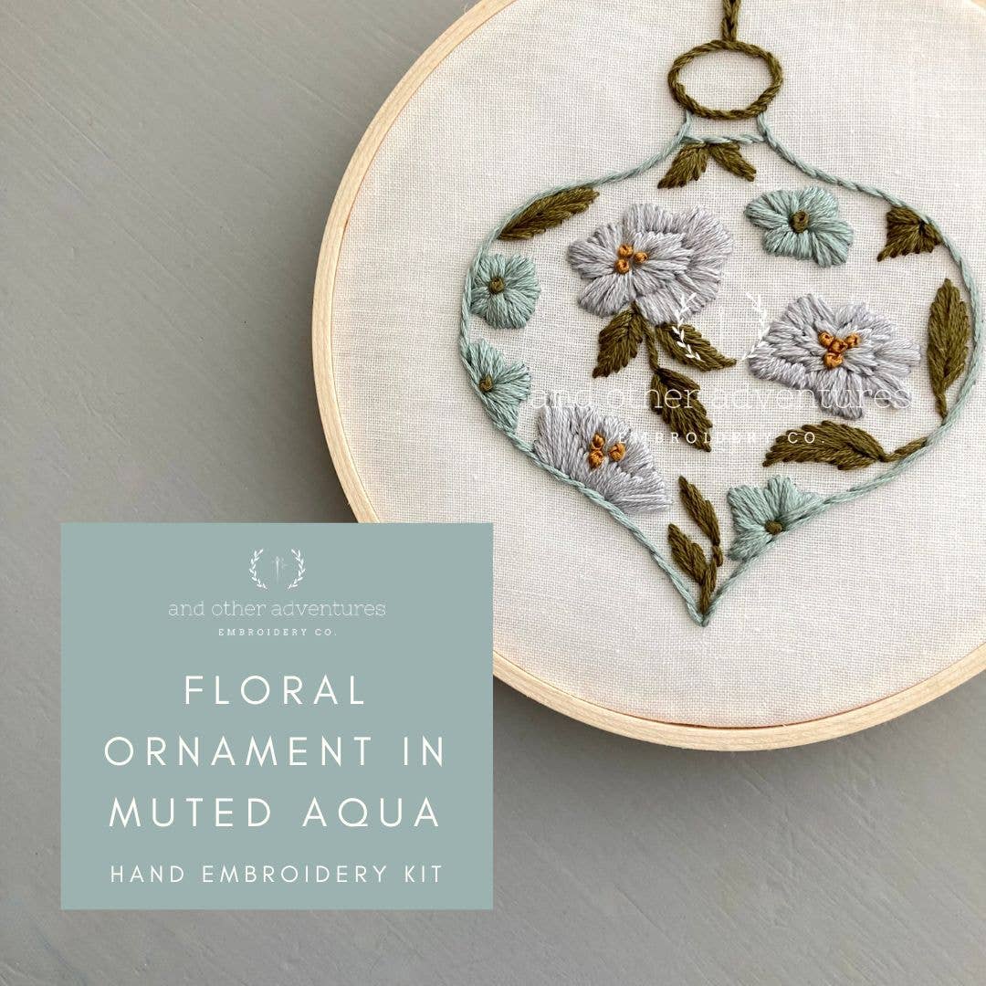 Embroidery Kit - Floral Ornament in Muted Aqua
