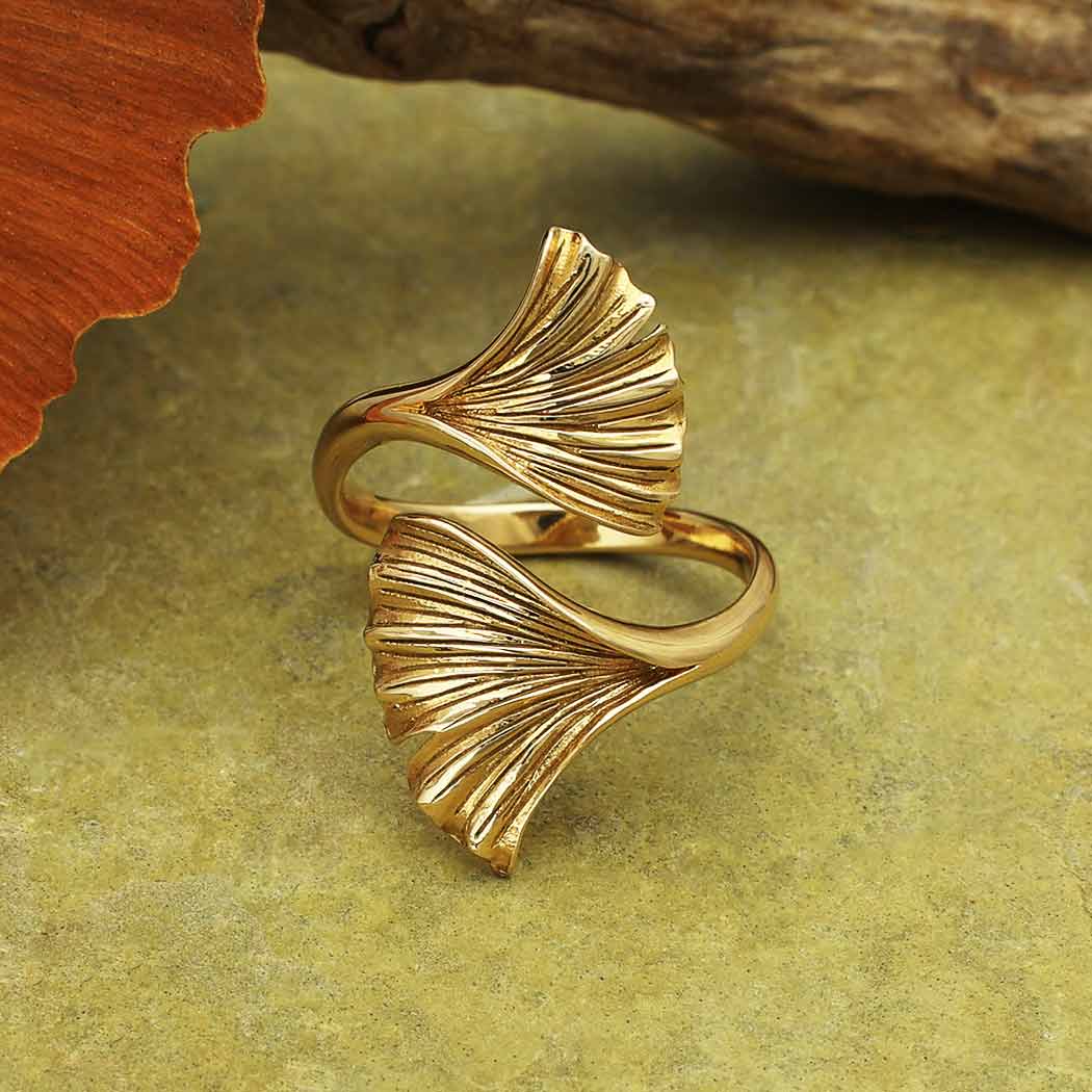 Sterling Silver or Bronze Adjustable Ginkgo Leaf Ring