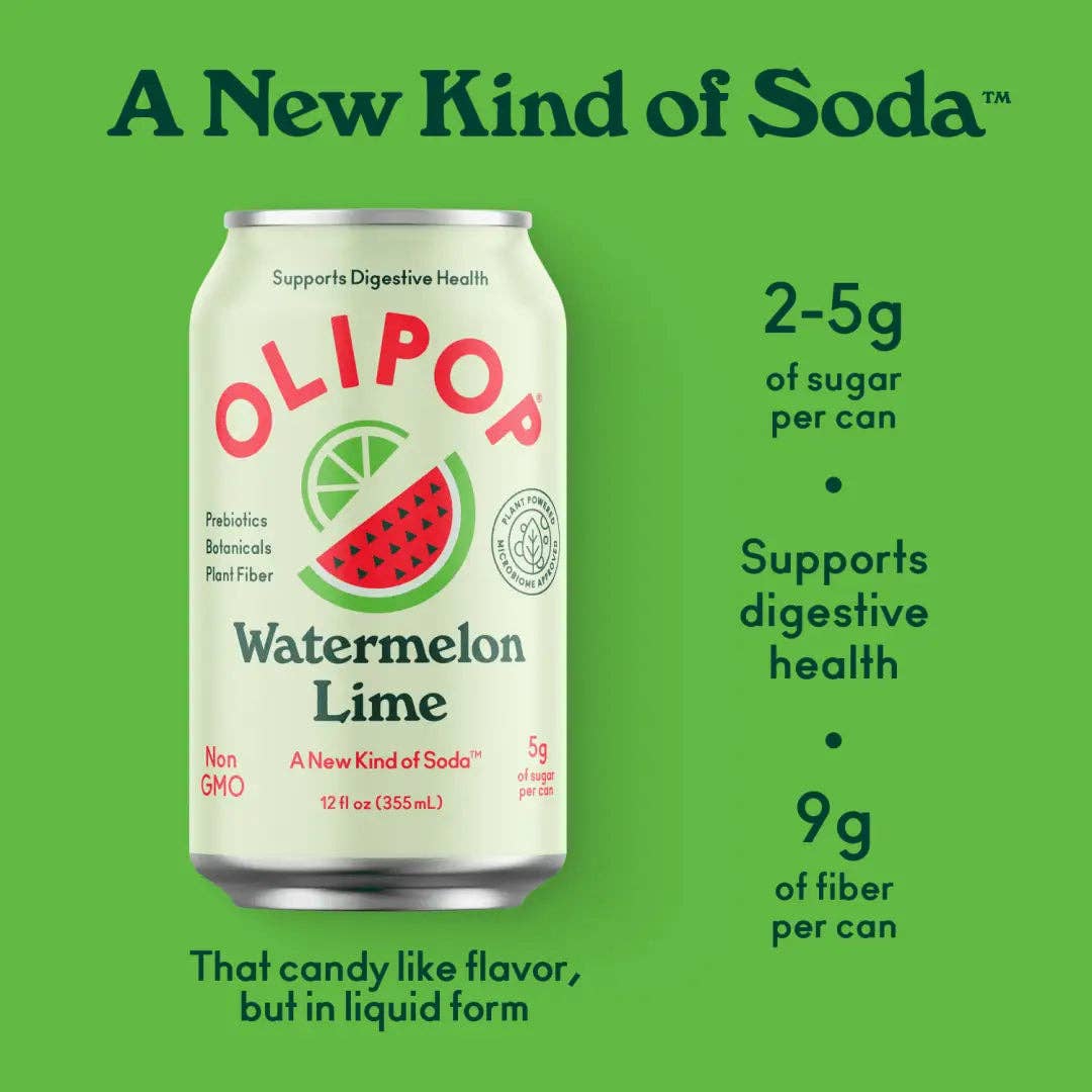 OLIPOP Prebiotic Soda, Watermelon Lime, 12 fl oz