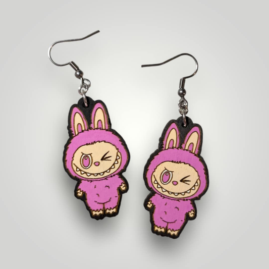 Labubu Monsters Hand Painted Wood Earrings