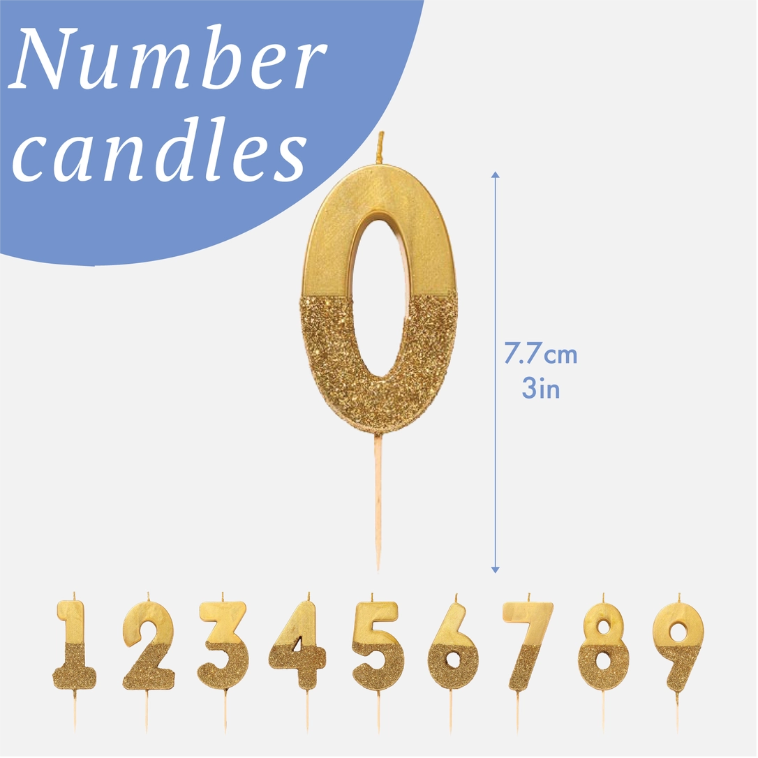 Number Candle - Gold Glitter, 0-9