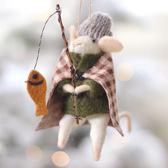 Felt Mice Ornament: Ice Fishing Ivan Mouse Holiday Ornament